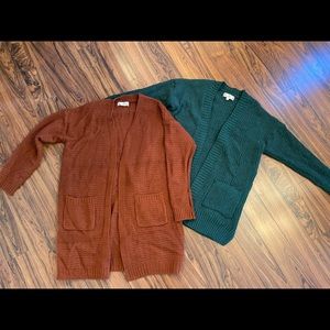 Set of two Pink Rose cardigan sweaters, both women's regular size large